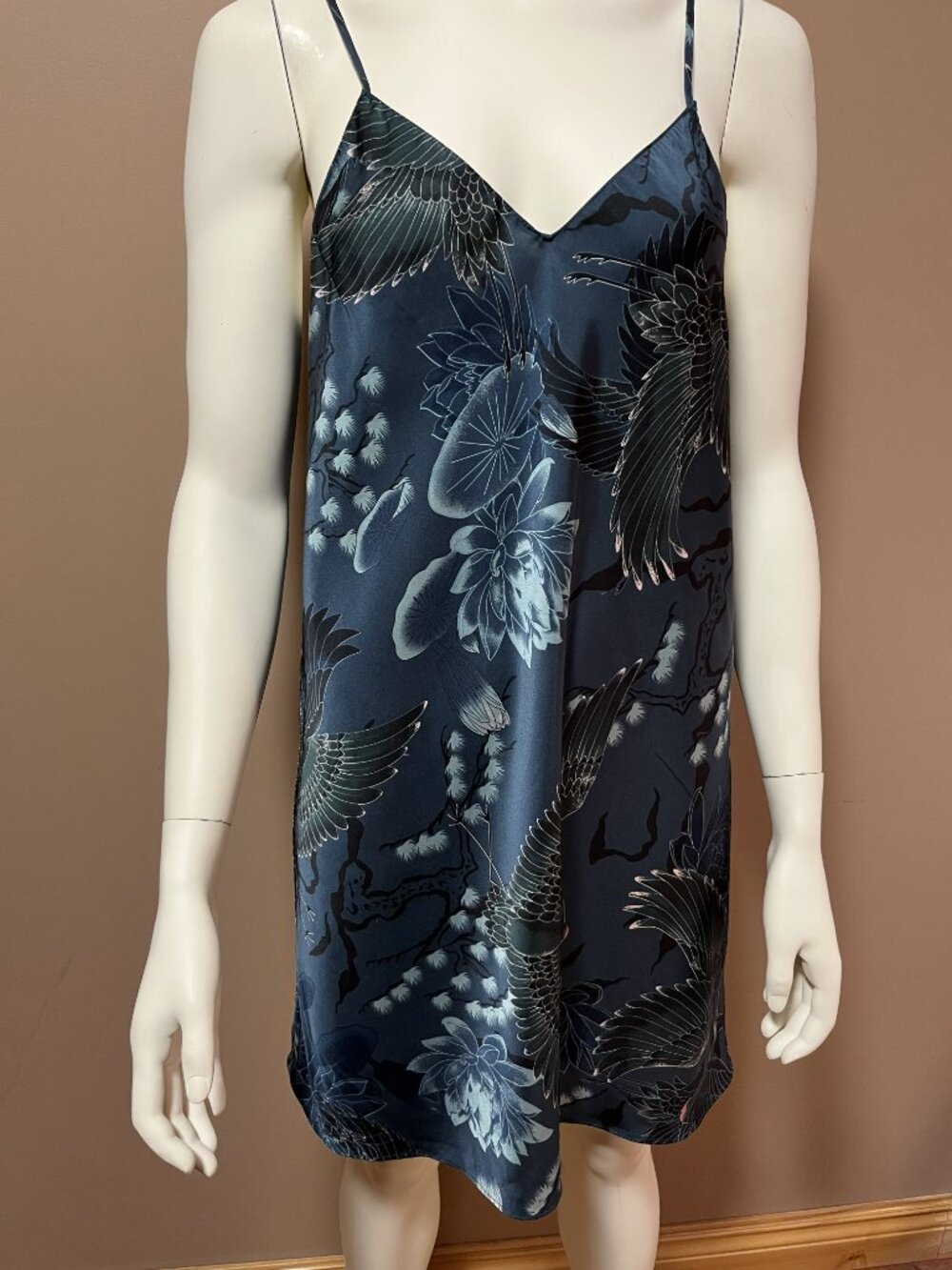 NWOT 2PC Set Lounge Jumpsuit plus Nightie la Vie en Rose Asian cranes teals Sz M - Picture 3 of 12